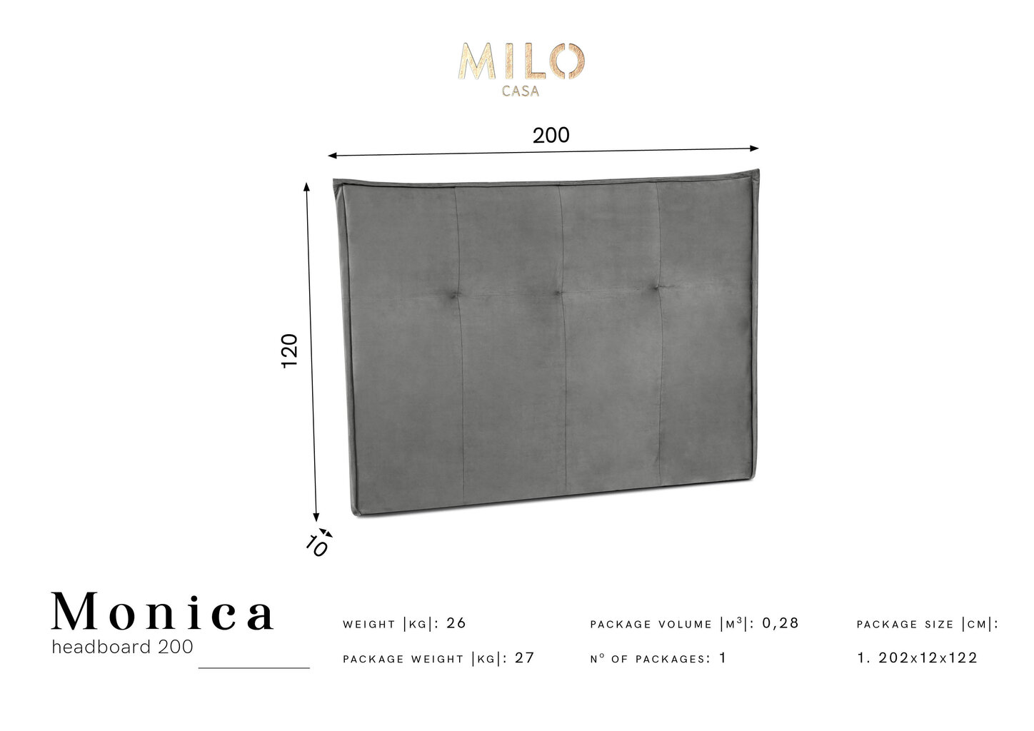 Voodipeats Milo Casa Monica 200 cm, must hind ja info | Voodid | hansapost.ee