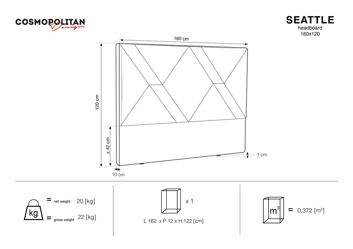 Voodipeats Cosmopolitan Design Seattle 160 cm, tumehall цена и информация | Voodid | hansapost.ee