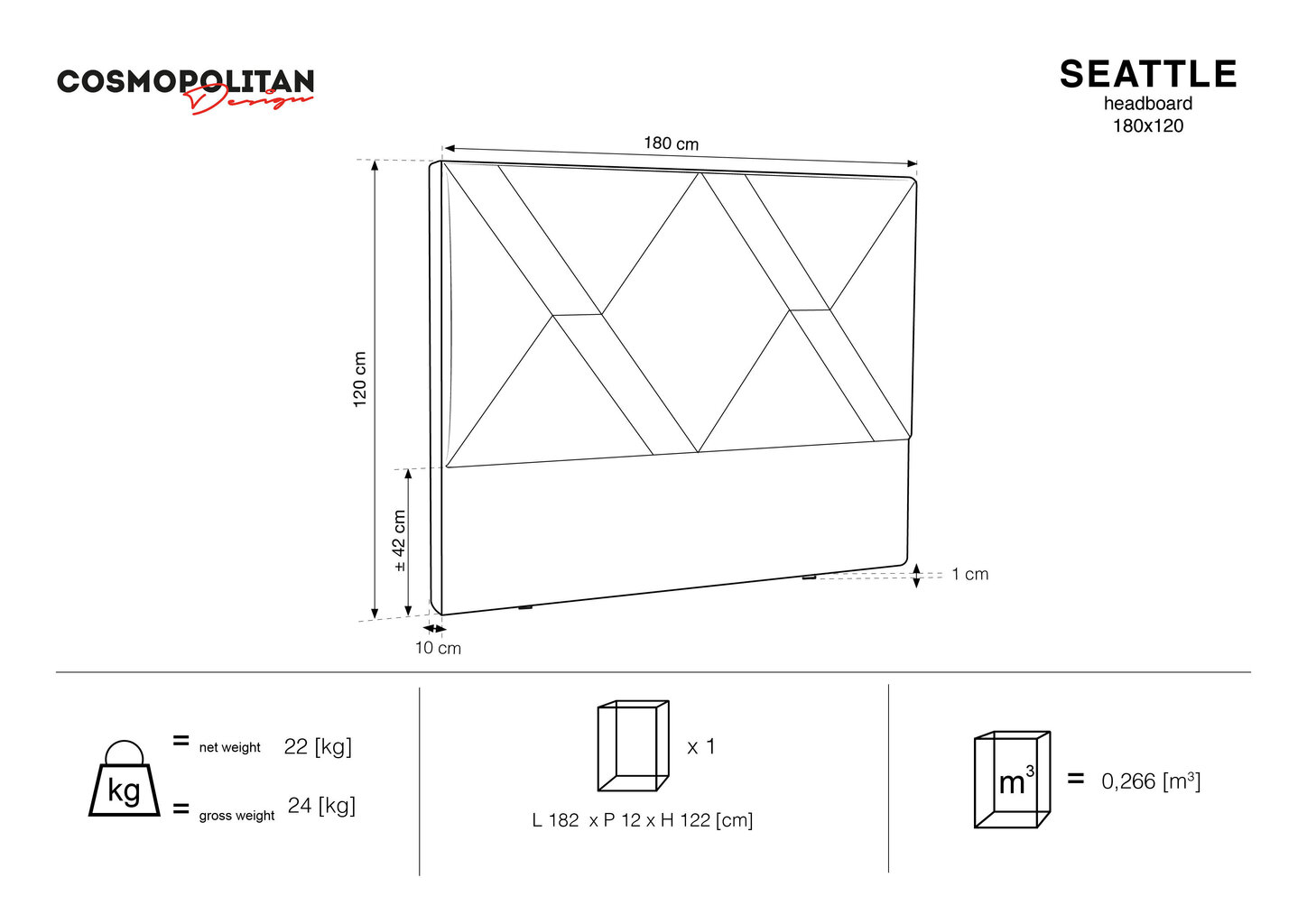 Voodipeats Cosmopolitan Design Seattle 180 cm, tumehall hind ja info | Voodid | hansapost.ee