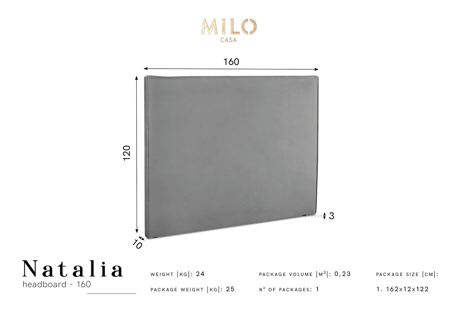Voodipeats Milo Casa Natalia 160 cm, helelilla hind ja info | Voodid | hansapost.ee