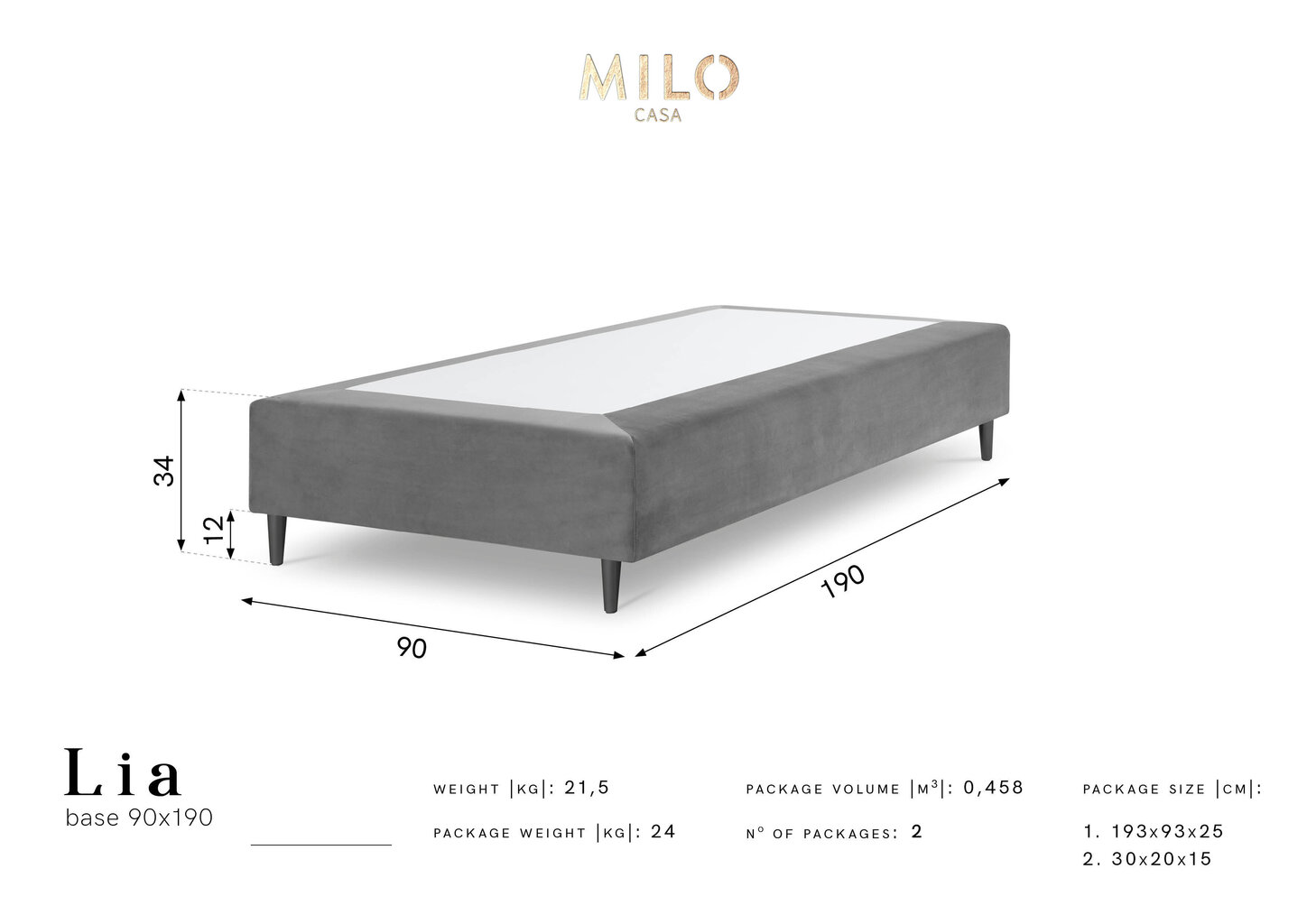 Kušett Milo Casa Lia 90x190, tumesinine/must hind ja info | Voodid | hansapost.ee