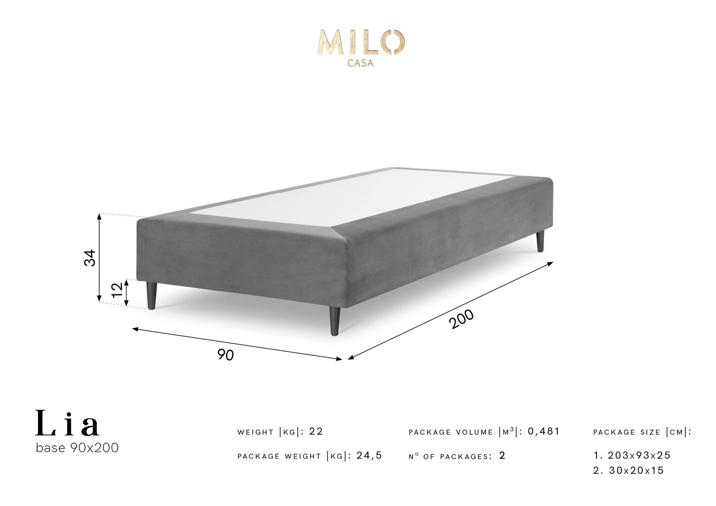 Kušett Milo Casa Lia 90x200, kollane/must hind ja info | Voodid | hansapost.ee