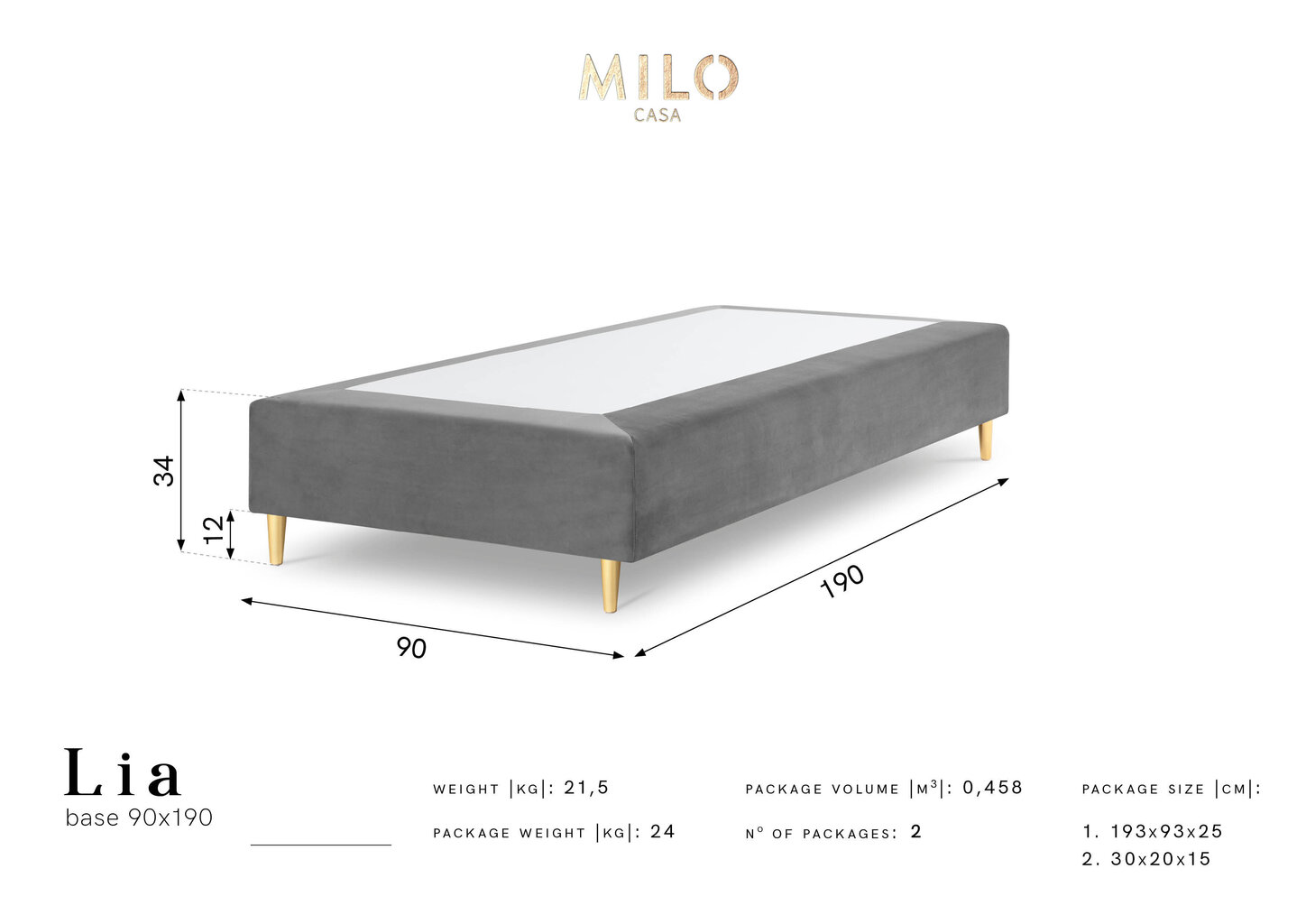 Kušett Milo Casa Lia 90x190, helelilla hind ja info | Voodid | hansapost.ee