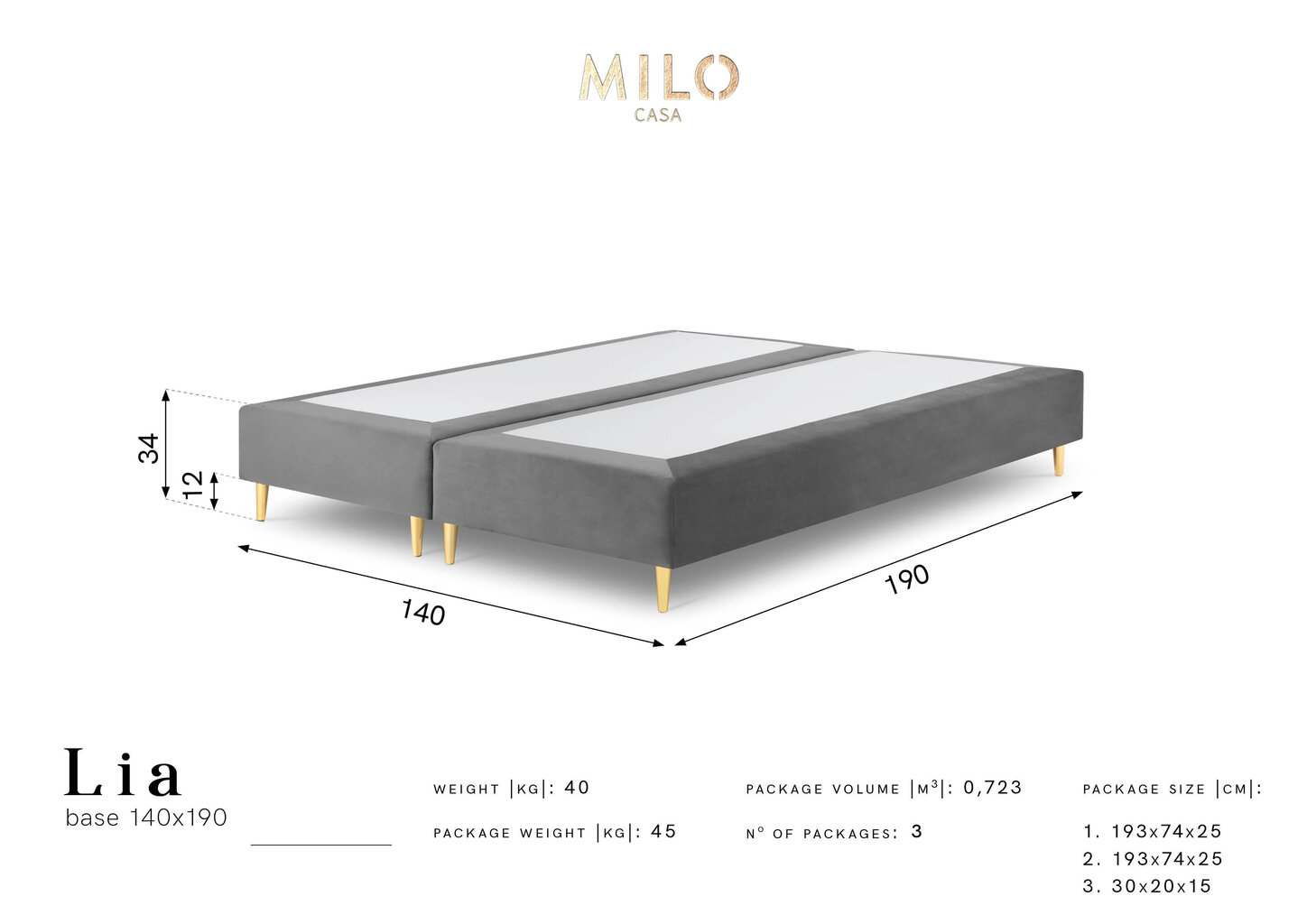Kušett Milo Casa Lia 140x190, helehall hind ja info | Voodid | hansapost.ee