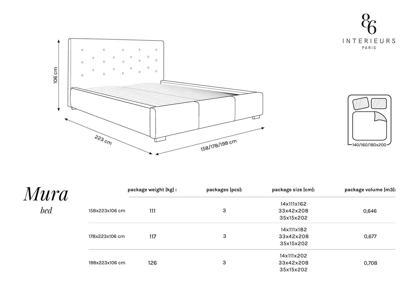 Voodi Interieurs 86 Mura 180x200 cm, tumehall hind ja info | Voodid | hansapost.ee