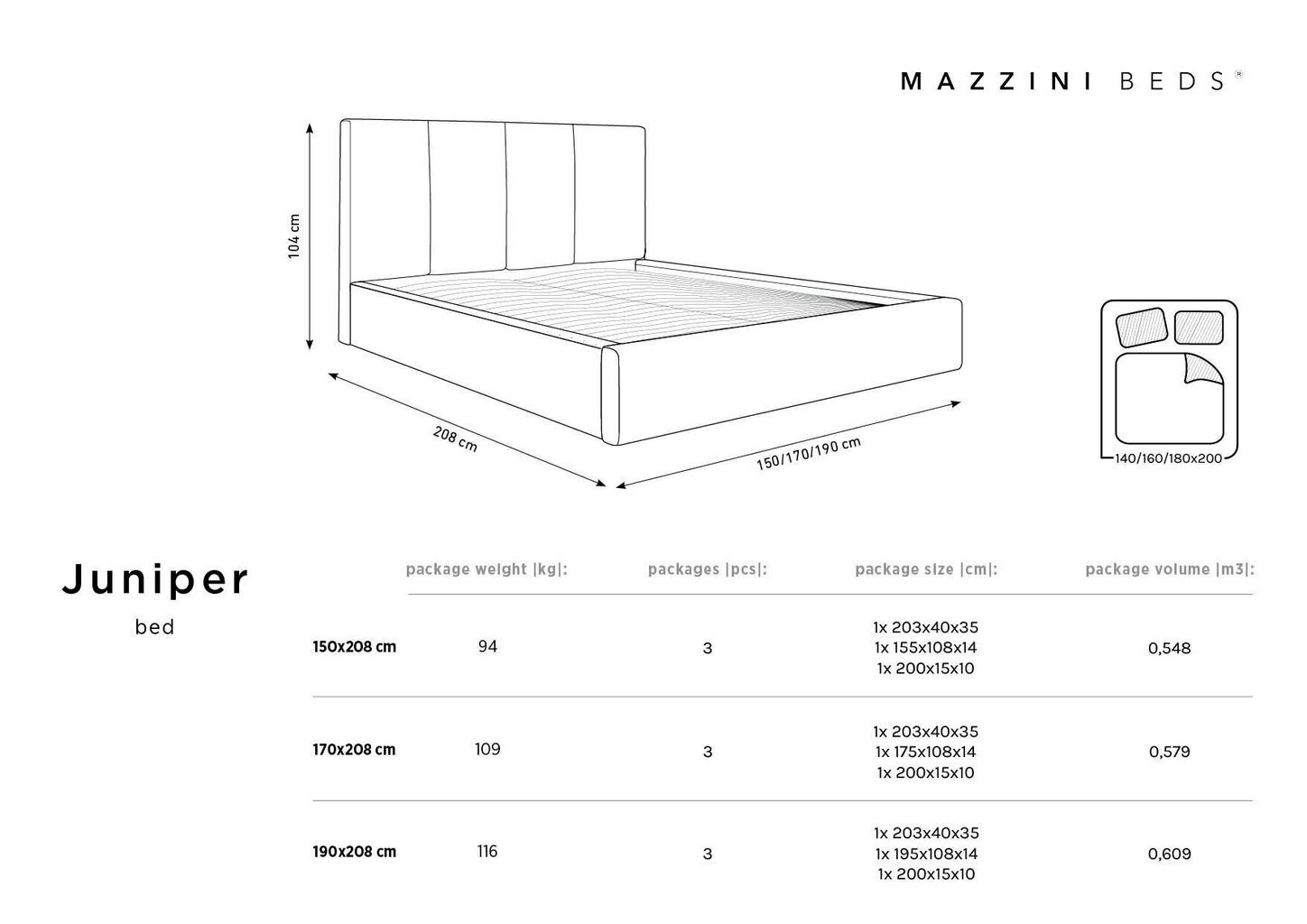 Voodi Mazzini Beds Juniper 140x200cm, tumehall hind ja info | Voodid | hansapost.ee