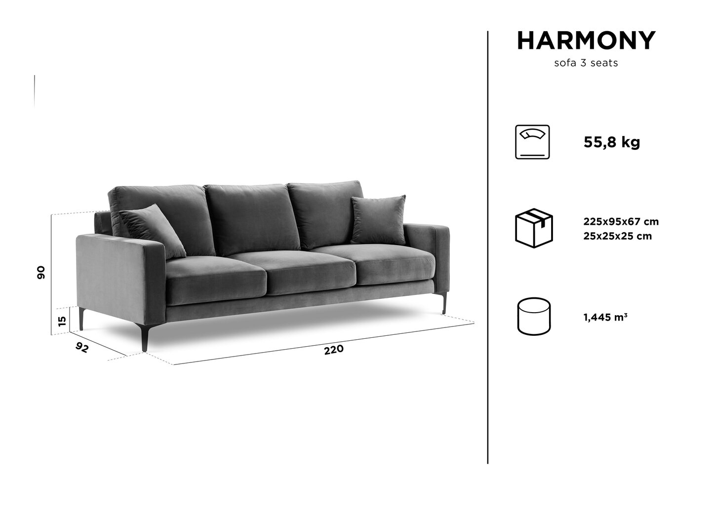 Kolmekohaline sametdiivan Kooko Home Harmony, helesinine цена и информация | Diivanvoodid ja diivanid | hansapost.ee