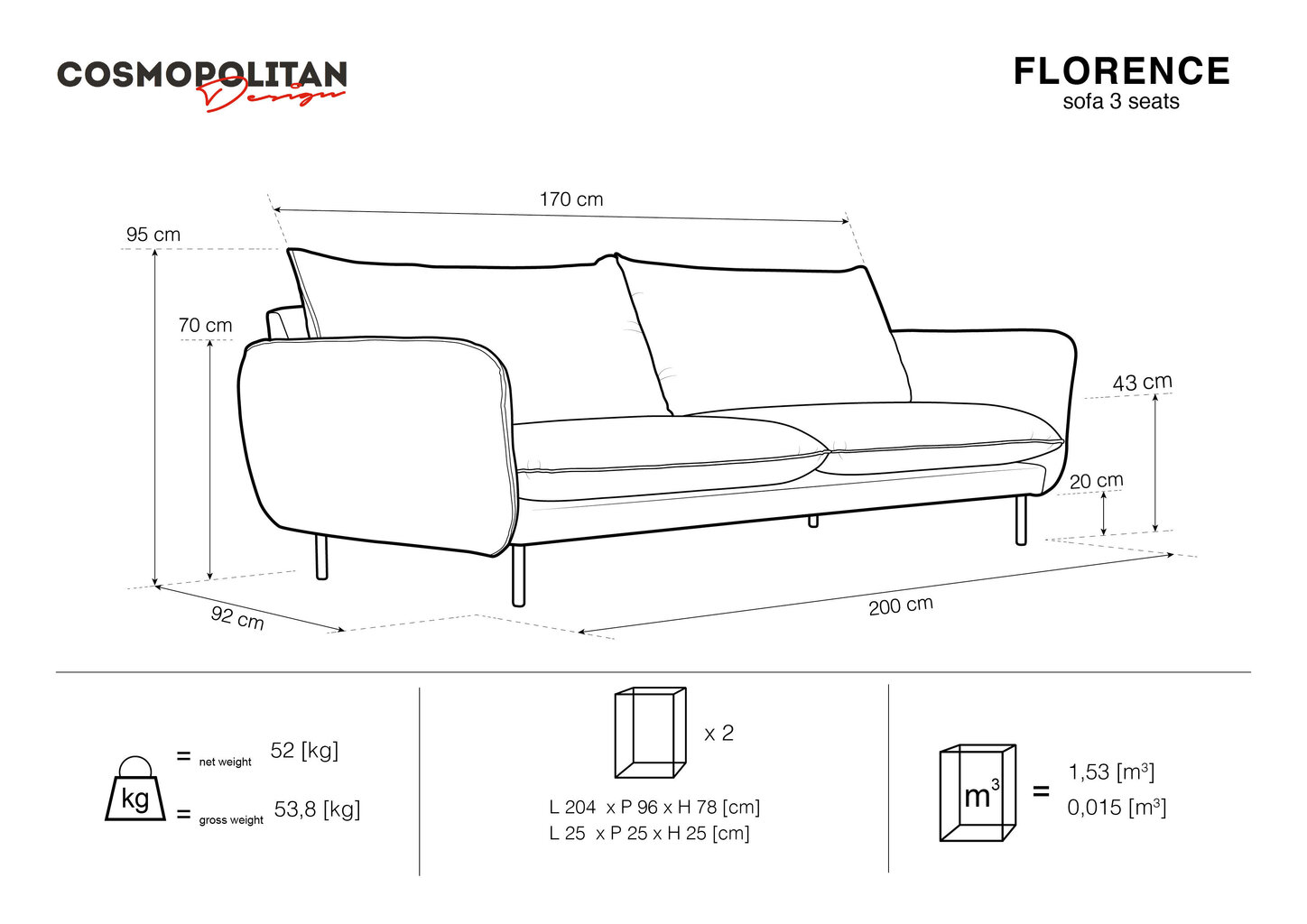 Kolmekohaline diivan Cosmopolitan Design Florence, kollane цена и информация | Diivanvoodid ja diivanid | hansapost.ee