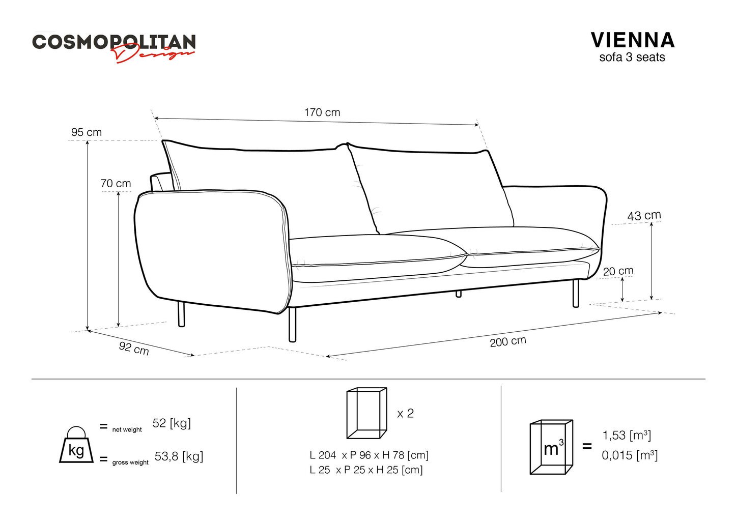 Kolmekohaline diivan Cosmopolitan Design Vienna, roosa цена и информация | Diivanvoodid ja diivanid | hansapost.ee