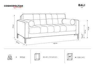 Двухместный диван Cosmopolitan Design Bali, серый/золотой цена и информация | Диваны | hansapost.ee