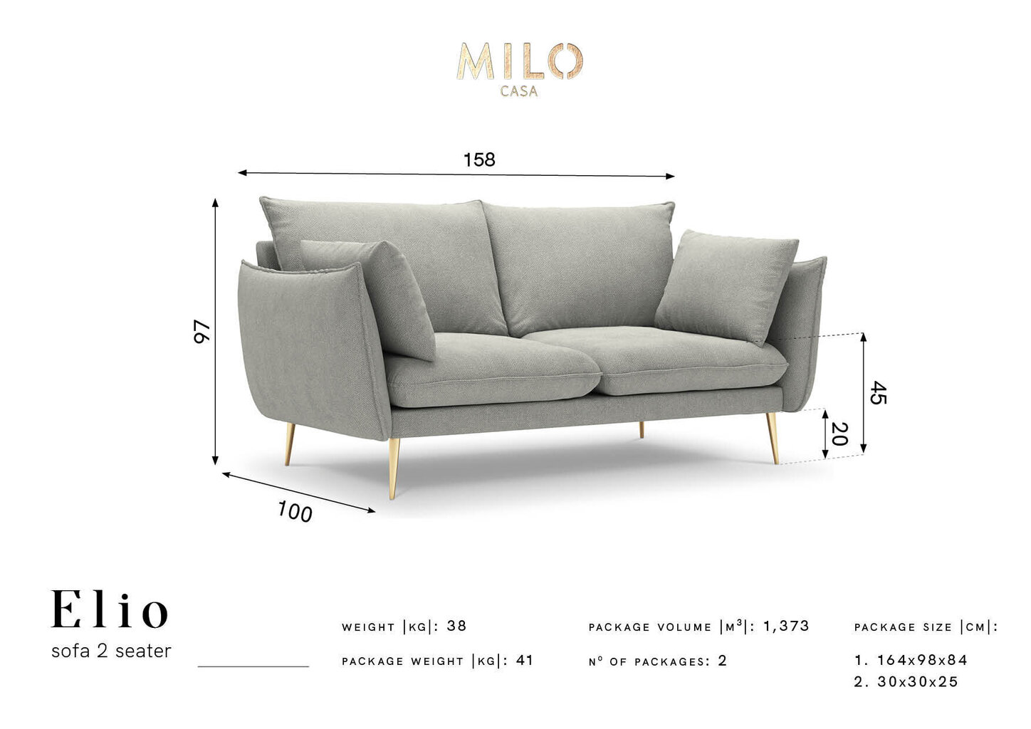 Kahekohaline diivan Milo Casa Elio, tumehall/kuldne värv hind ja info | Diivanvoodid ja diivanid | hansapost.ee