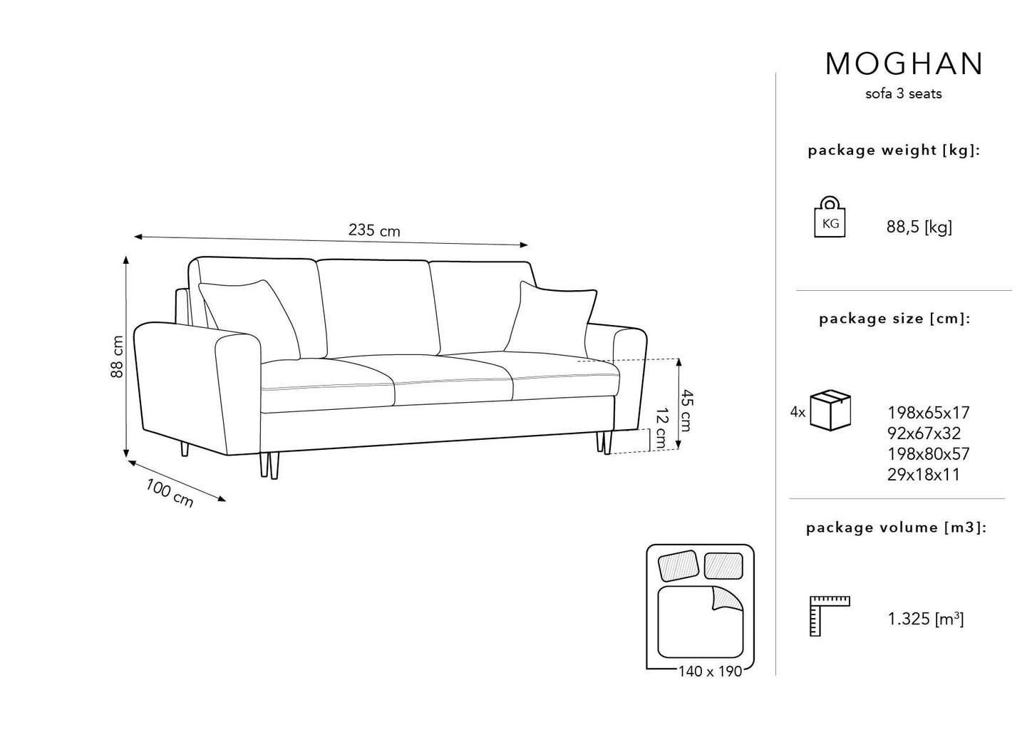 Diivan Micadoni Home Moghan 3S, tumesinine/must hind ja info | Diivanvoodid ja diivanid | hansapost.ee