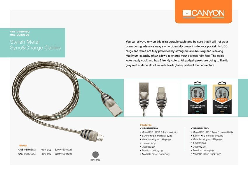 Canyon, USB-C/USB-A, 1 m hind ja info | Juhtmed ja kaablid | hansapost.ee
