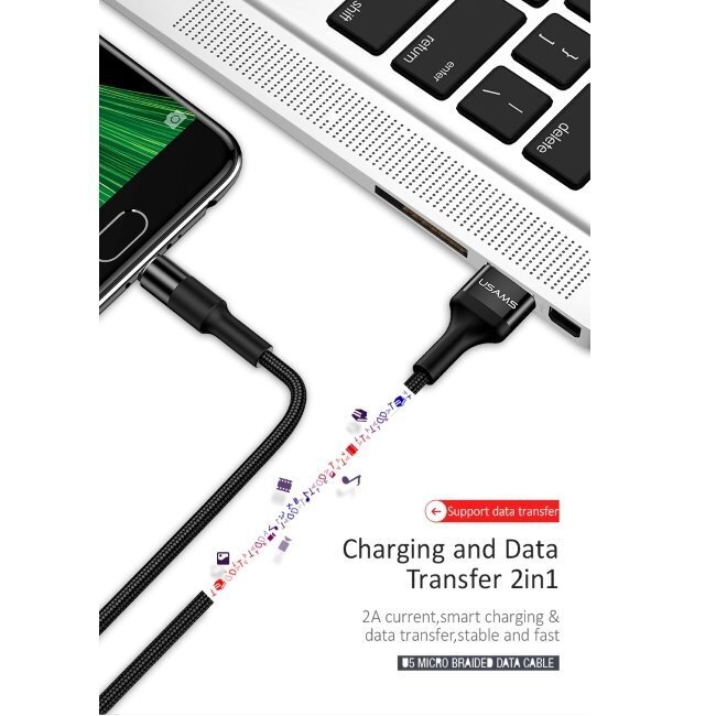 Kaabel Usams SJ224USB01, USB A 2.0 - micro USB, 1.2 m hind ja info | Juhtmed ja kaablid | hansapost.ee