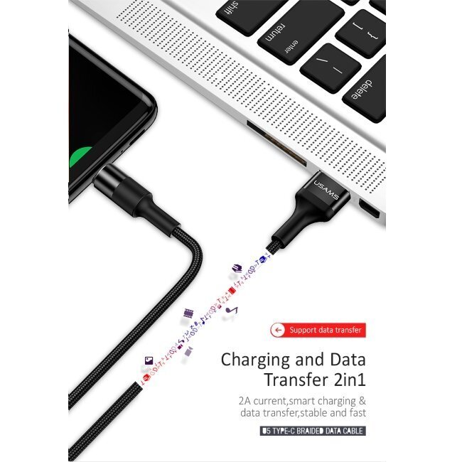 Kaabel Usams SJ221TC01, USB A 2.0 - USB C, 1.2 m цена и информация | Juhtmed ja kaablid | hansapost.ee