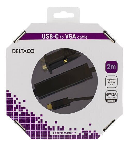 Deltaco USBC-1087-K, USB-C, VGA, DisplayPort, 2m hind ja info | Juhtmed ja kaablid | hansapost.ee