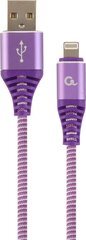 Kaabel Gembird USB Male - Lightning Male Premium puuvillane punutud, 1 m, lilla/valge hind ja info | Juhtmed ja kaablid | hansapost.ee