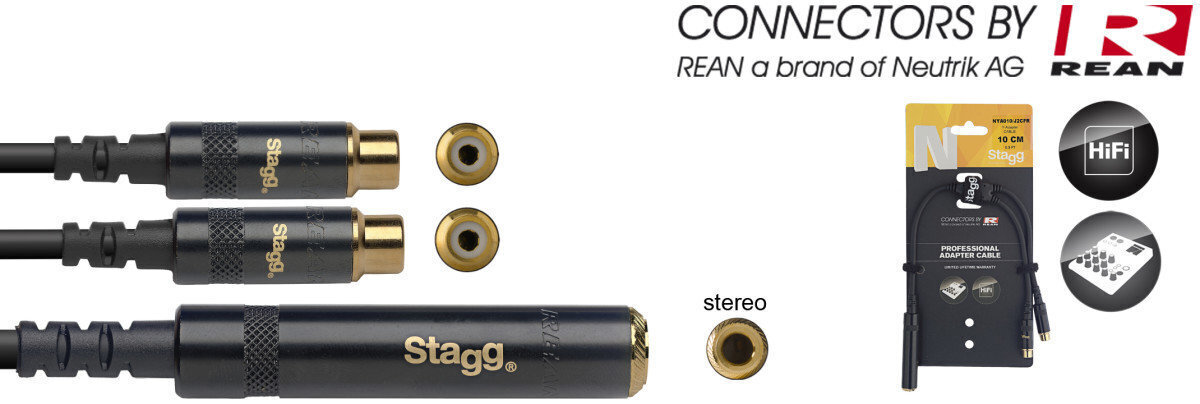 Stagg REAN 3.5mm miniJack/f AUX TS - 2 x RCA/f 10 cm hind ja info | Juhtmed ja kaablid | hansapost.ee