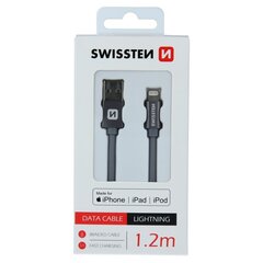 Кабель для зарядки и переноса данных Swissten (MFI) Textile Fast Charge 3A Lightning (MD818ZM/A), 1.2 м, серый цена и информация | Swissten Телевизоры и аксессуары | hansapost.ee