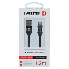 Swissten (MFI) Textile Fast Charge 3A Lightning (MD818ZM/A) Data and Charging Cable 1.2m Black hind ja info | Juhtmed ja kaablid | hansapost.ee