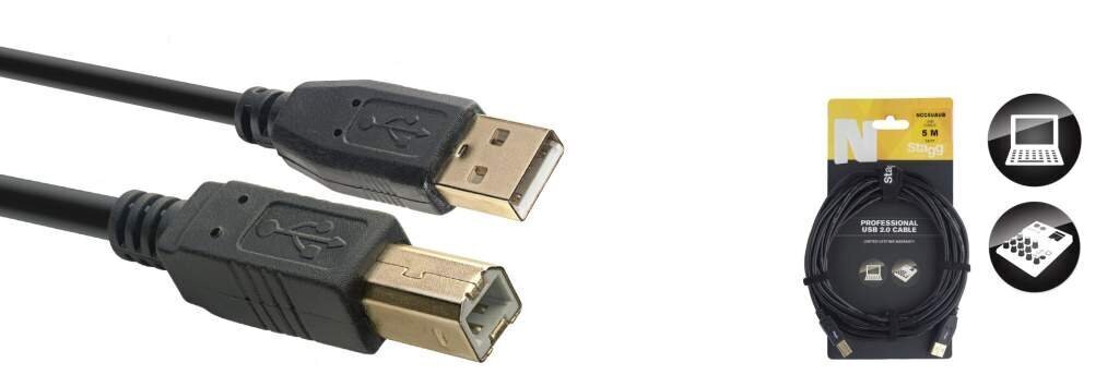 Andmekaabel Stagg USB-A/m - USB-B/m 5m цена и информация | Juhtmed ja kaablid | hansapost.ee