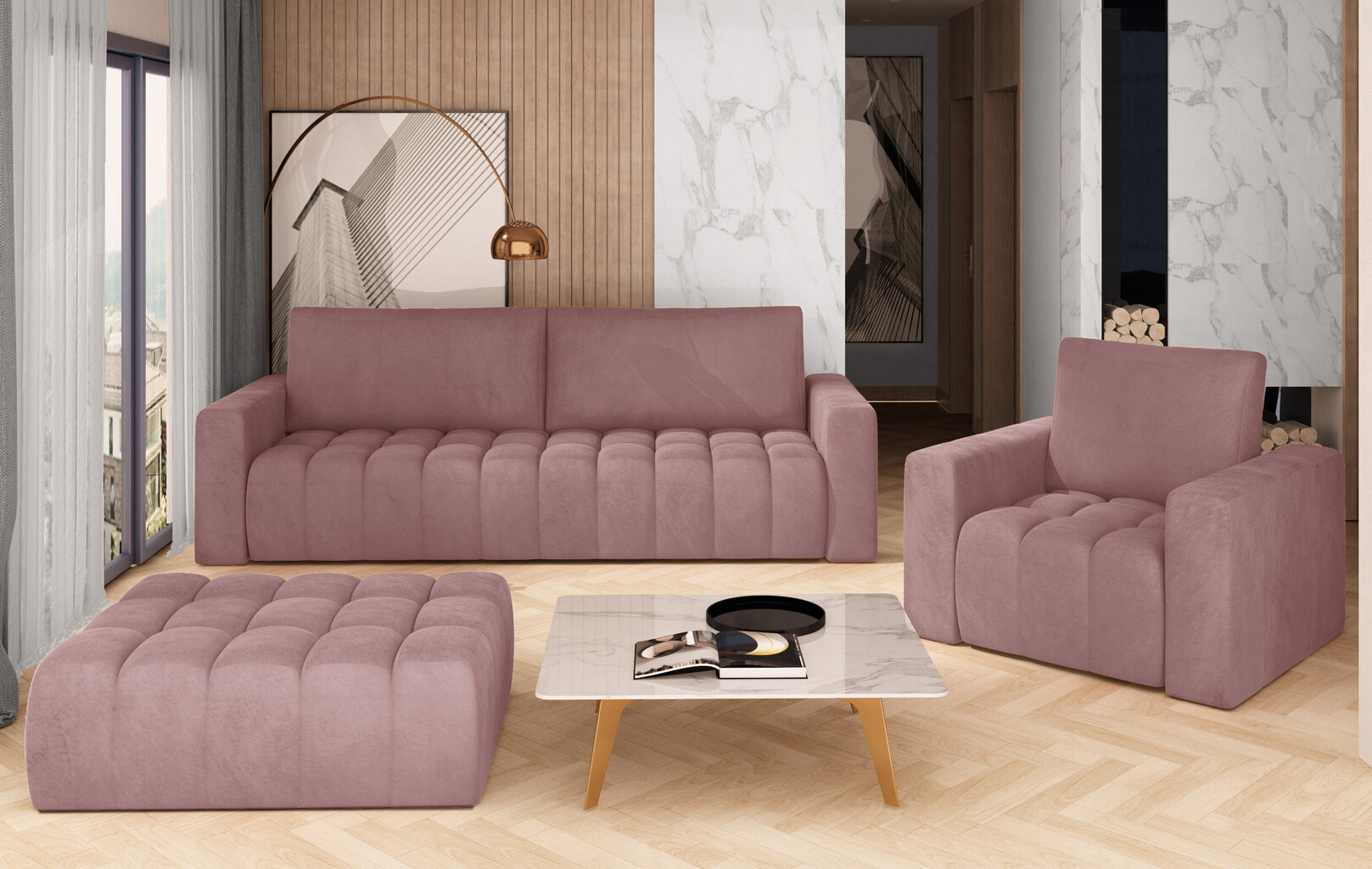 Pehme mööbli komplekt NORE Lazaro 13, roosa цена и информация | Pehme mööbli komplektid | hansapost.ee