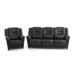 Pehme mööbli komplekt Mann, 3+1, kaetud nahaga, - must 0101, musta värvi jalad hind ja info | Pehme mööbli komplektid | hansapost.ee