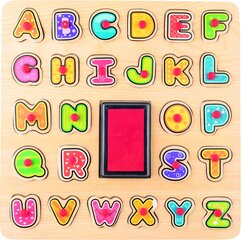 Woody 91808 Деревянная головоломка со штампиками "ABC алфавит" (27шт.) детям от 3 лет + (30x30x0.7cm) цена и информация | Развивающие игрушки для детей | hansapost.ee