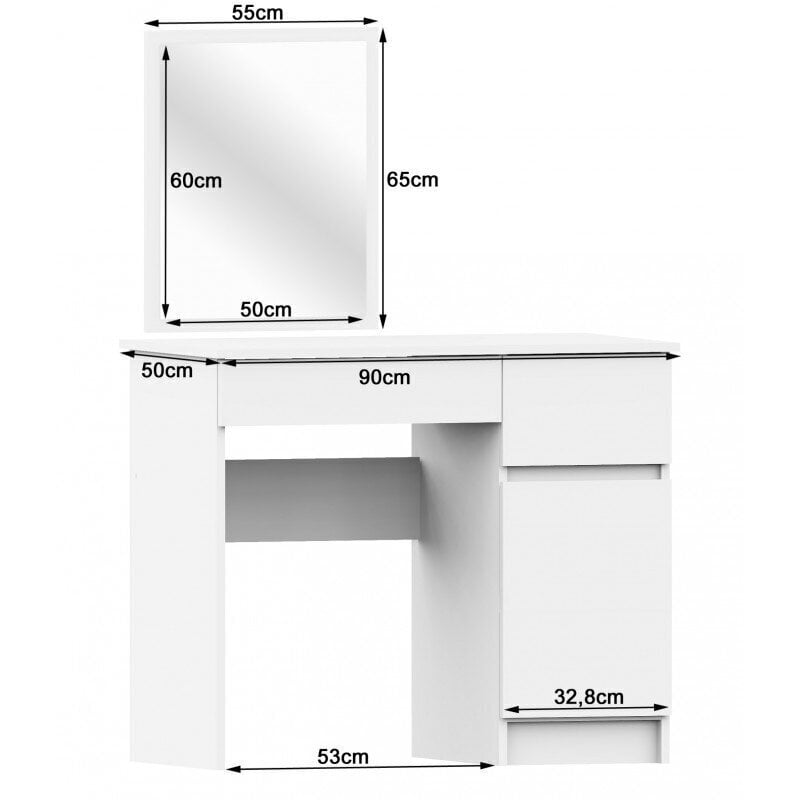 Meigilaud NORE P-2/SL peegliga 500x600 mm, valget värvi hind ja info | Meigilauad | hansapost.ee