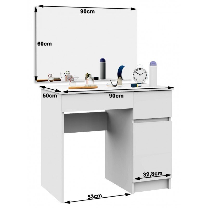 Meigilaud NORE P-2/SL peegliga 900x600 mm, valget värvi hind ja info | Meigilauad | hansapost.ee