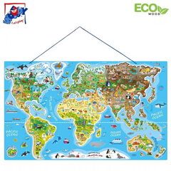 Hariv magnetiline maailmakaart mänguga, 77x47 cm hind ja info | Arendavad laste mänguasjad | hansapost.ee