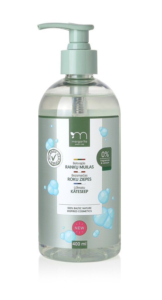 Lõhnatu käteseep MARGARITA ALLERGY CERTIFIED,400ml hind ja info | Seebid | hansapost.ee