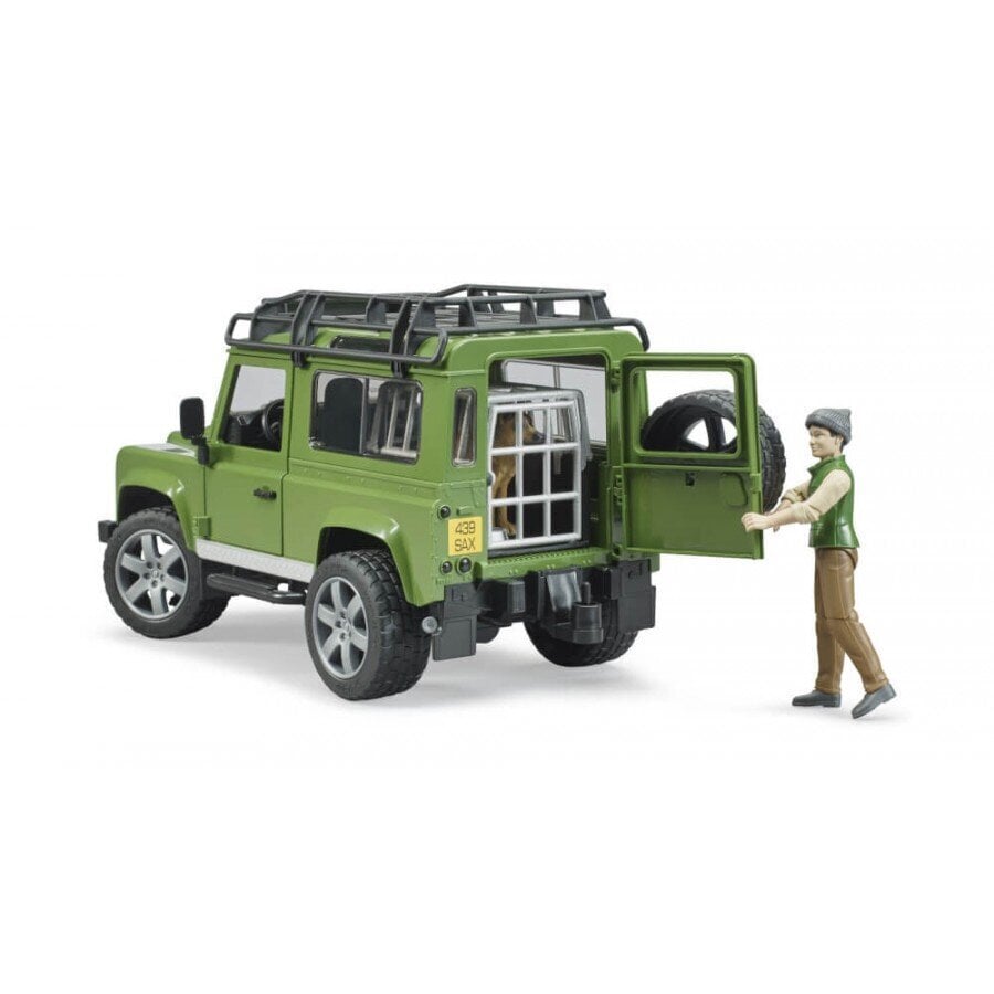 Mudelauto Land Rover Defender metsniku ja koeraga Bruder, 02587 hind ja info | Mänguasjad poistele | hansapost.ee