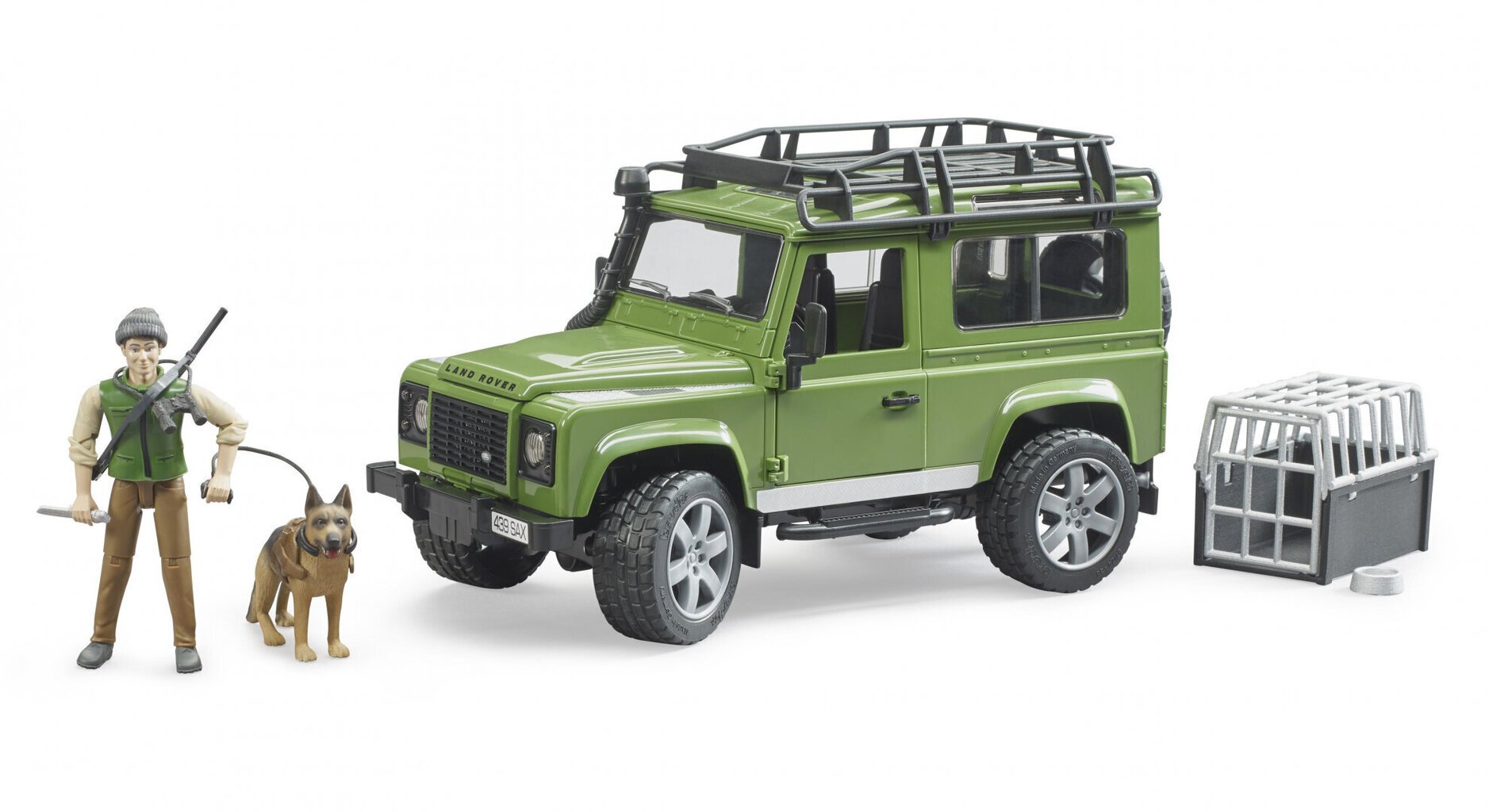 Mudelauto Land Rover Defender metsniku ja koeraga Bruder, 02587 hind ja info | Mänguasjad poistele | hansapost.ee