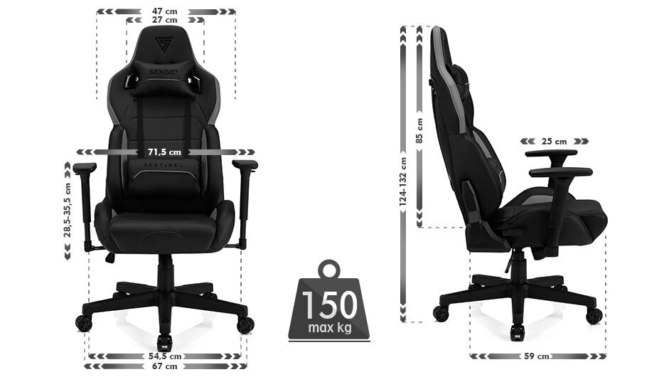 Mänguritool Sense7 Sentinel, kunstnahk, must/hall цена и информация | Kontoritoolid | hansapost.ee