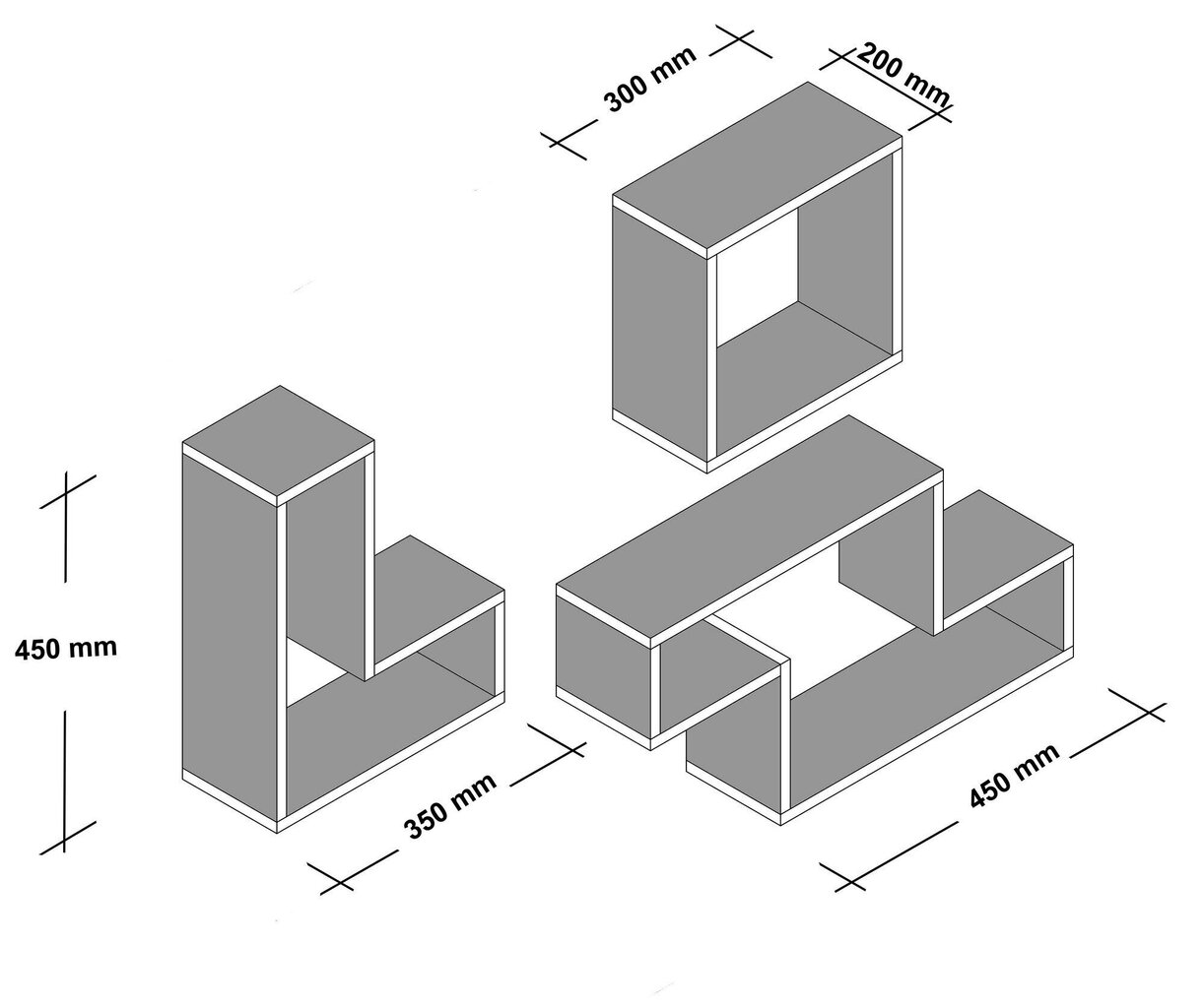 3 riiuli komplekt Kalune Design Tetris, valge hind ja info | Riiulid | hansapost.ee