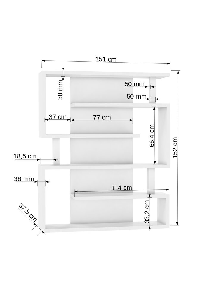Riiul ADRK Furniture Felipe, 185x151 cm, valge/hall цена и информация | Riiulid | hansapost.ee