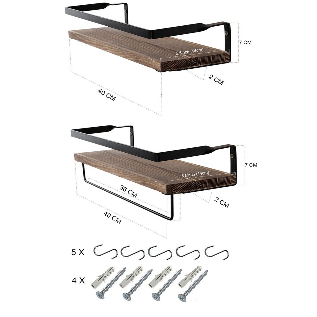 2 riiuli komplekt Kalune Design WR048, pruun/must hind ja info | Riiulid | hansapost.ee