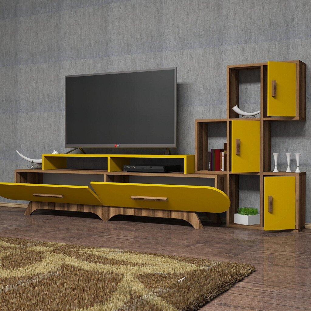 Elutoamööbli komplekt Kalune Design 845(LXII), pruun/kollane hind ja info | Sektsioonkapid | hansapost.ee