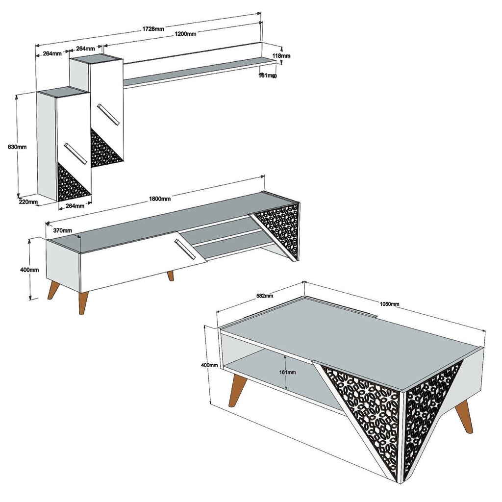 Elutoamööbli komplekt Kalune Design 845(II), valge цена и информация | Sektsioonkapid | hansapost.ee