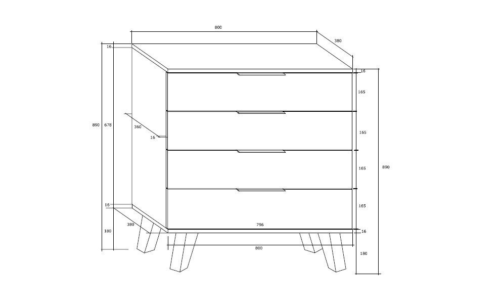 Kummut Sven 4S, must/valge hind ja info | Kummutid | hansapost.ee