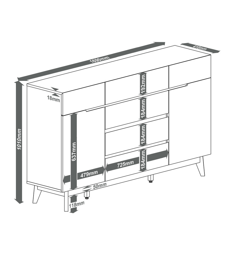 Kummut Cervo, 40 x 101 x 169 cm, valge/tamm hind ja info | Kummutid | hansapost.ee