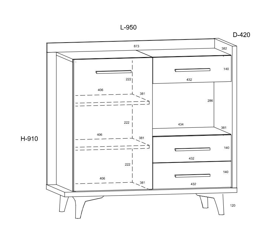 Kummut Meblocross Box 01 1D3S, tamme/valge värv hind ja info | Kummutid | hansapost.ee