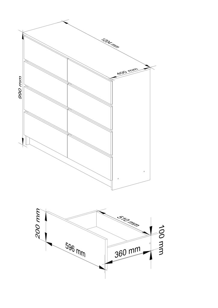 Kummut NORE K140 4 sahtliga, valge hind ja info | Kummutid | hansapost.ee