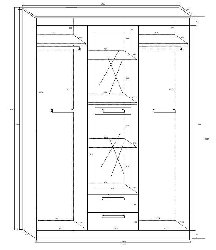 Riidekapp Meblocross Maximus 3D2S, tamm/valge hind ja info | Kapid | hansapost.ee