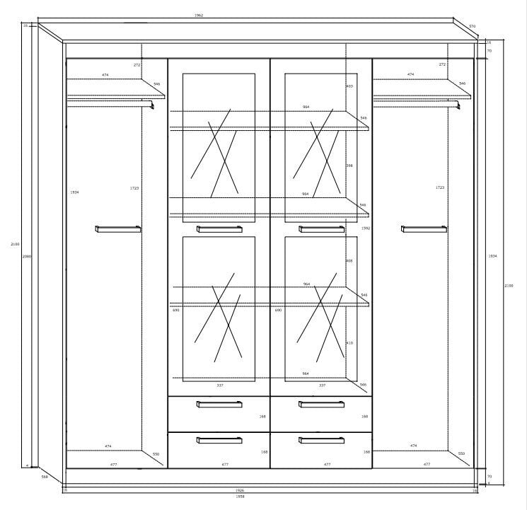 Riidekapp Meblocross Maximus 4D4S, tume tamm/valge hind ja info | Kapid | hansapost.ee