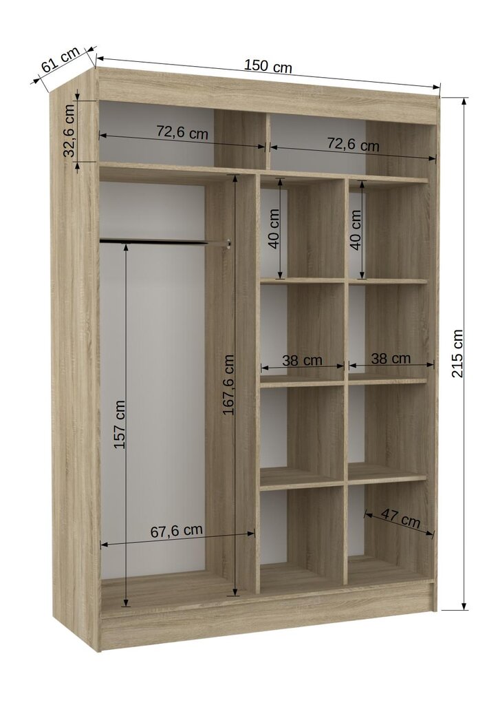 Riidekapp Adrk Furniture Balton 150 cm, tamm hind ja info | Kapid | hansapost.ee