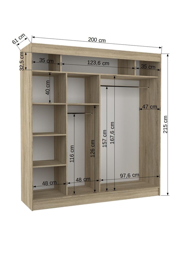 Riidekapp Adrk Furniture Toura 200 cm, must/hall цена и информация | Kapid | hansapost.ee