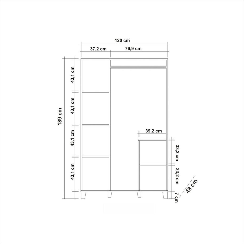 Riidekapp Kalune Design Wardrobe 869 (III), 120 cm, valge hind ja info | Kapid | hansapost.ee