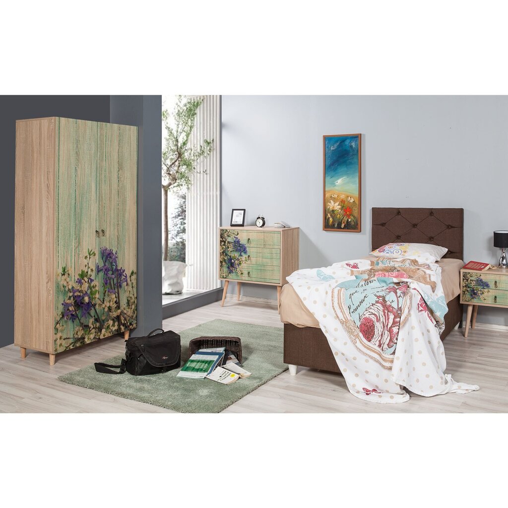 Riidekapp Kalune Design Wardrobe 863 (I), 90 cm, tamme värv/roheline цена и информация | Kapid | hansapost.ee